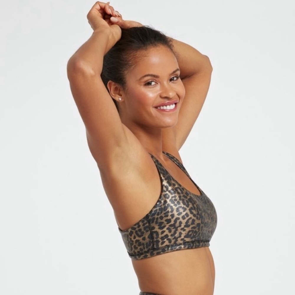 Spanx Faux Leather Leopard Low Impact Sports Bra - Picture 3 of 5